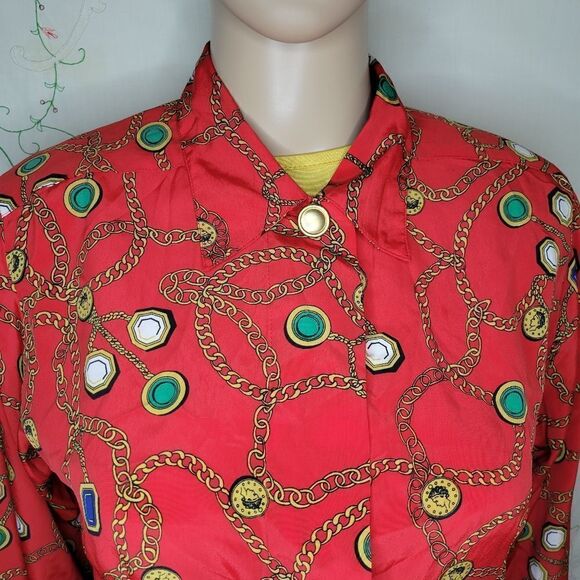 HP🎀Josephine Petites long sleeve red chain pattern button down shirt. - Picture 8 of 12